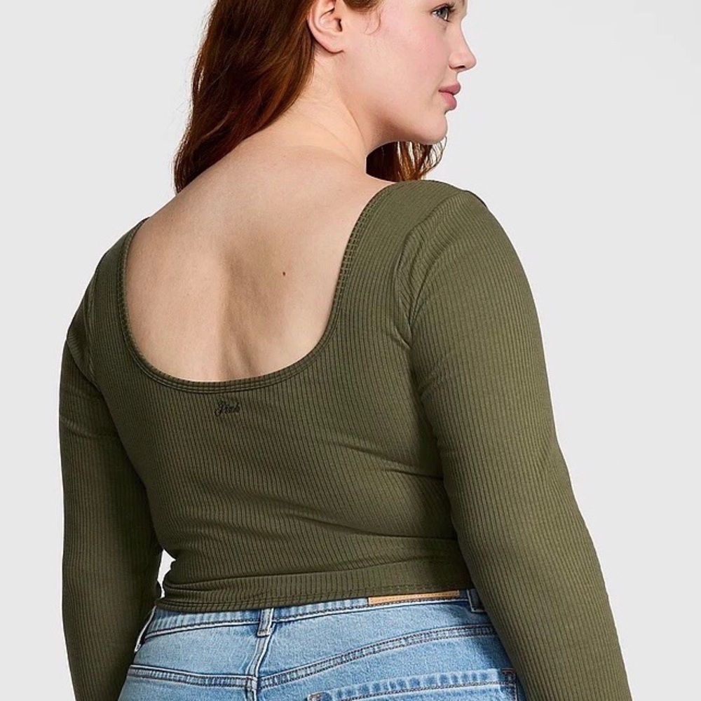 VS PINK OLIVE RIBBED CORSET TOP